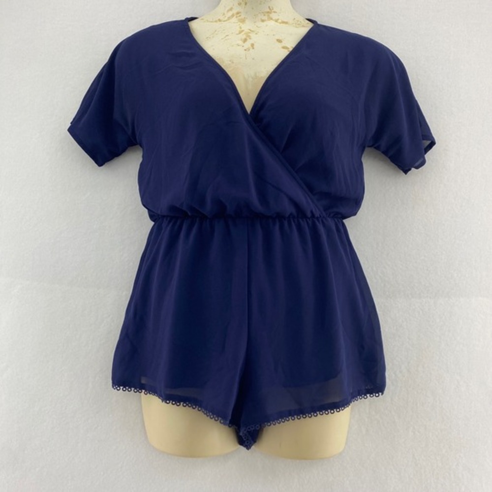 H&M Divided 8 Romper Navy Blue, Short Sleeve Surplice Neck Casual Boho Vacay